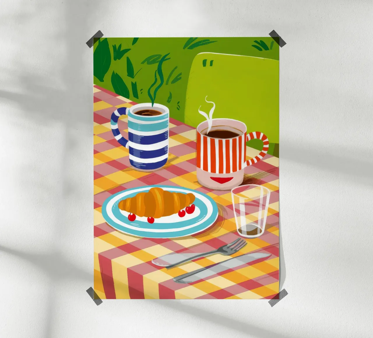 Caffè Croissant Gingham carta hahnemühle da Muse Artworks