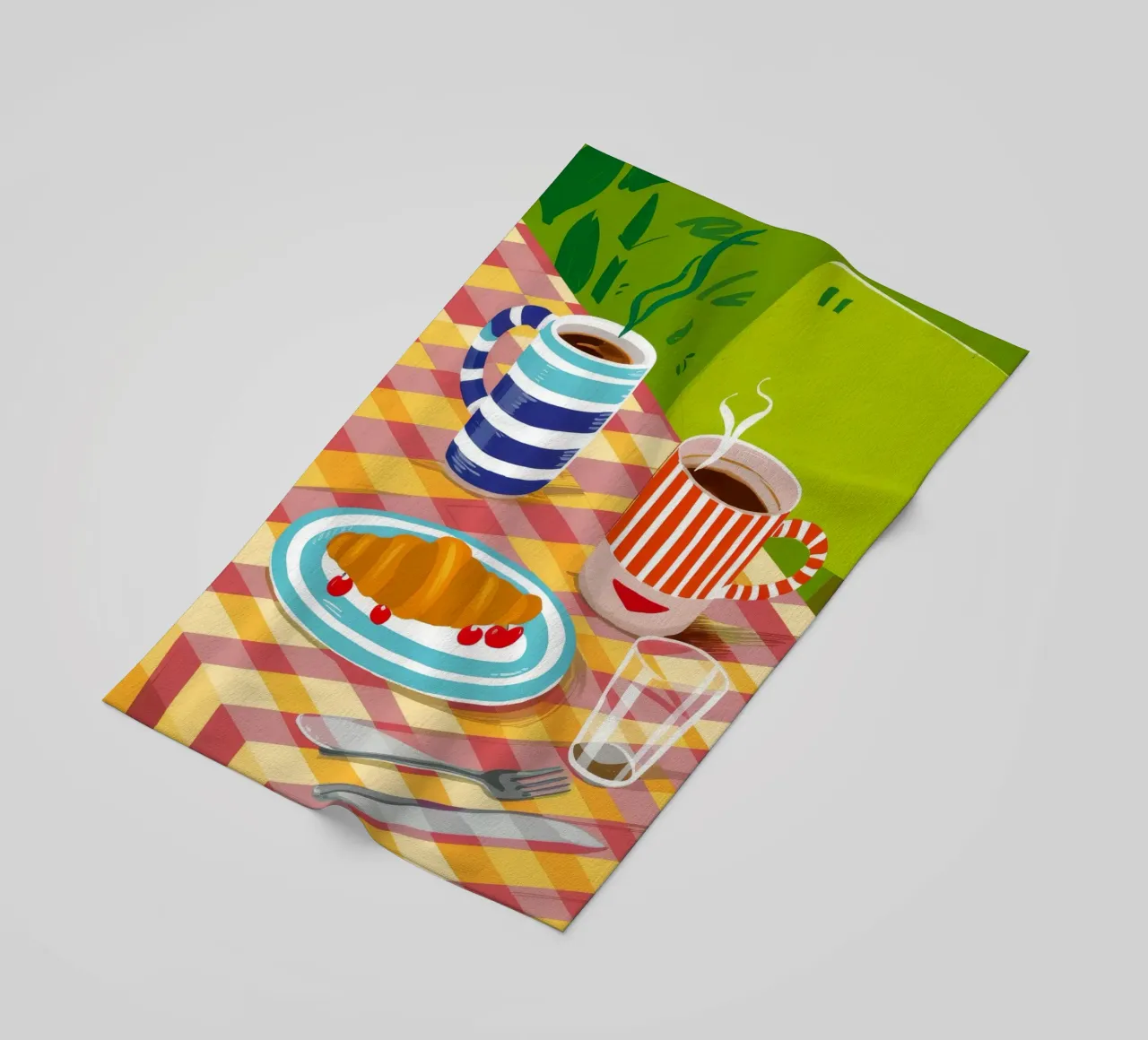 Caffè Croissant Gingham telo mare da Muse Artworks