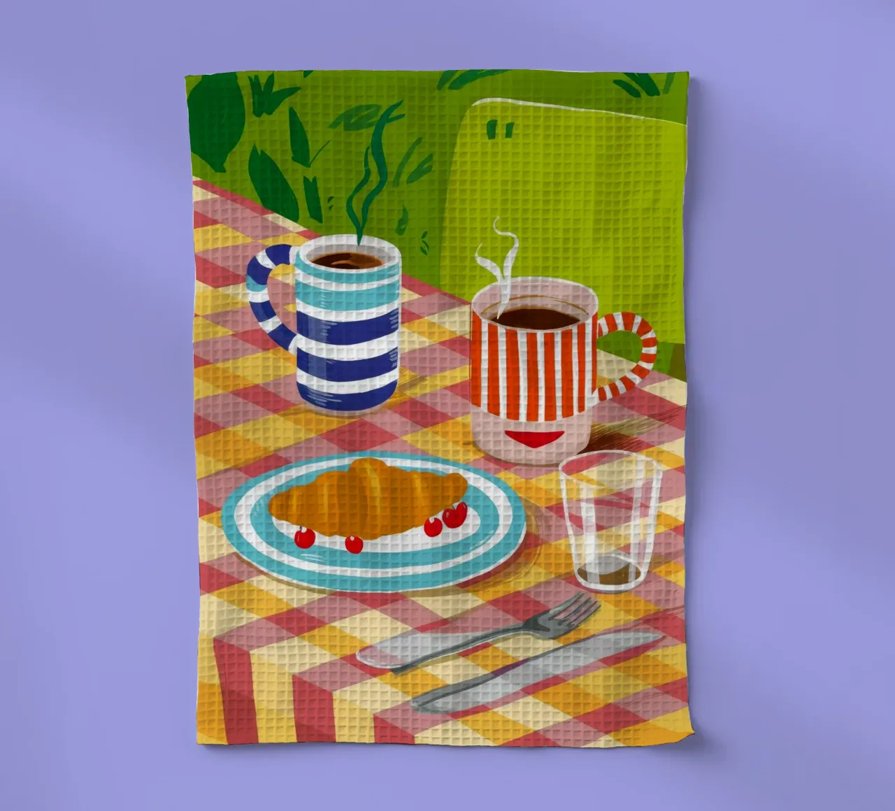 Caffè Croissant Gingham canovaccio da cucina da Muse Artworks