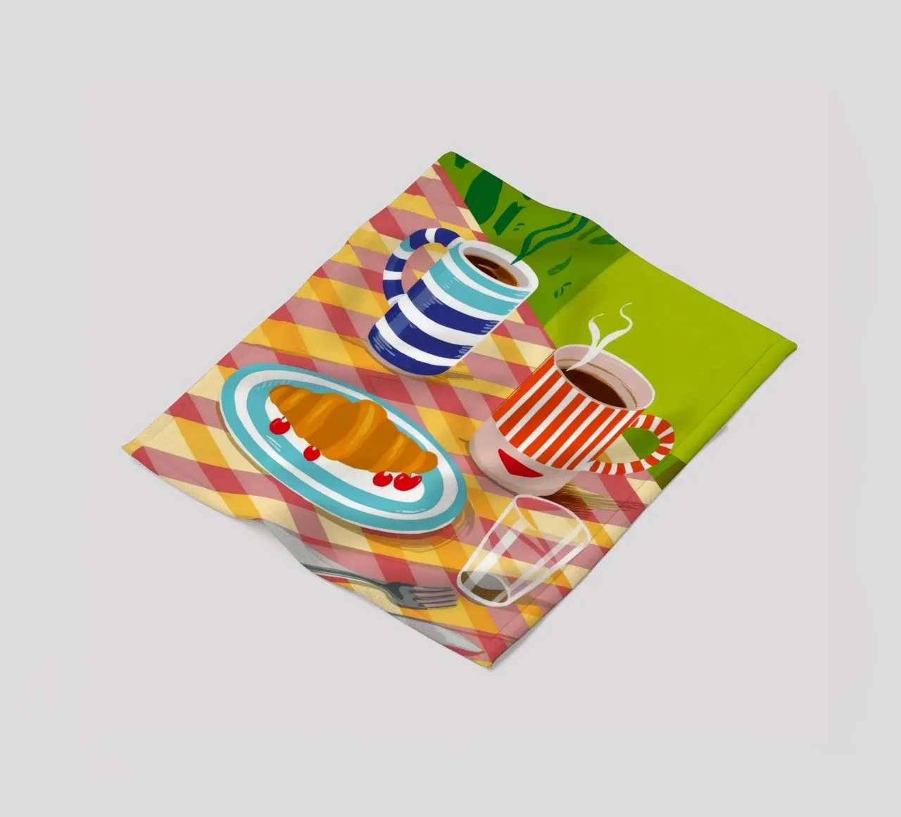 Caffè Croissant Gingham coperta in pile da Muse Artworks