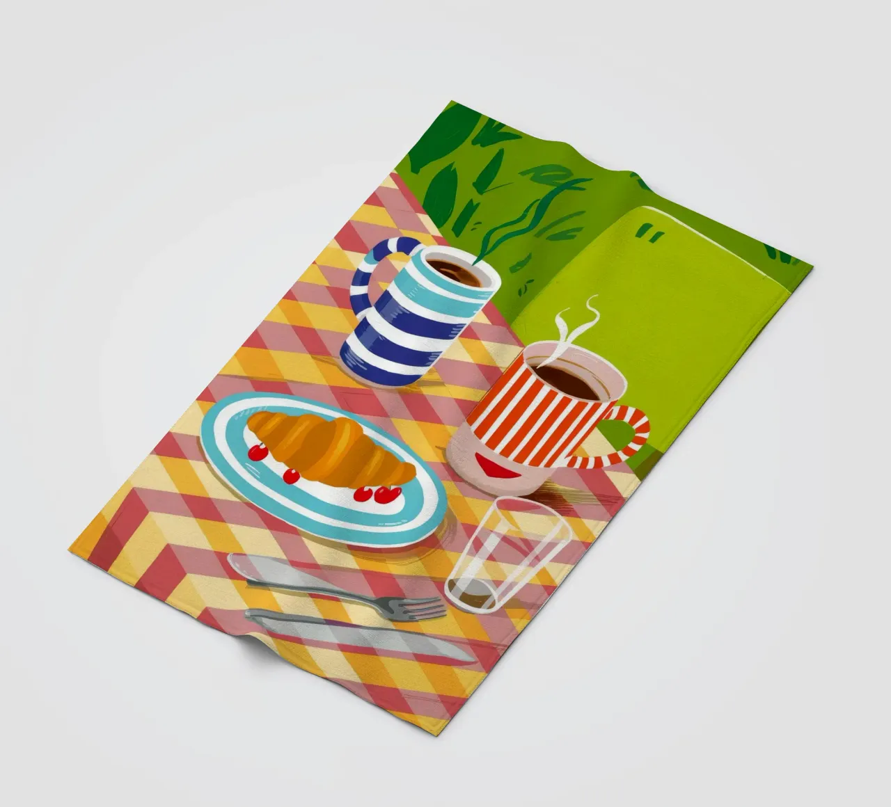 Caffè Croissant Gingham coperta in pile da Muse Artworks
