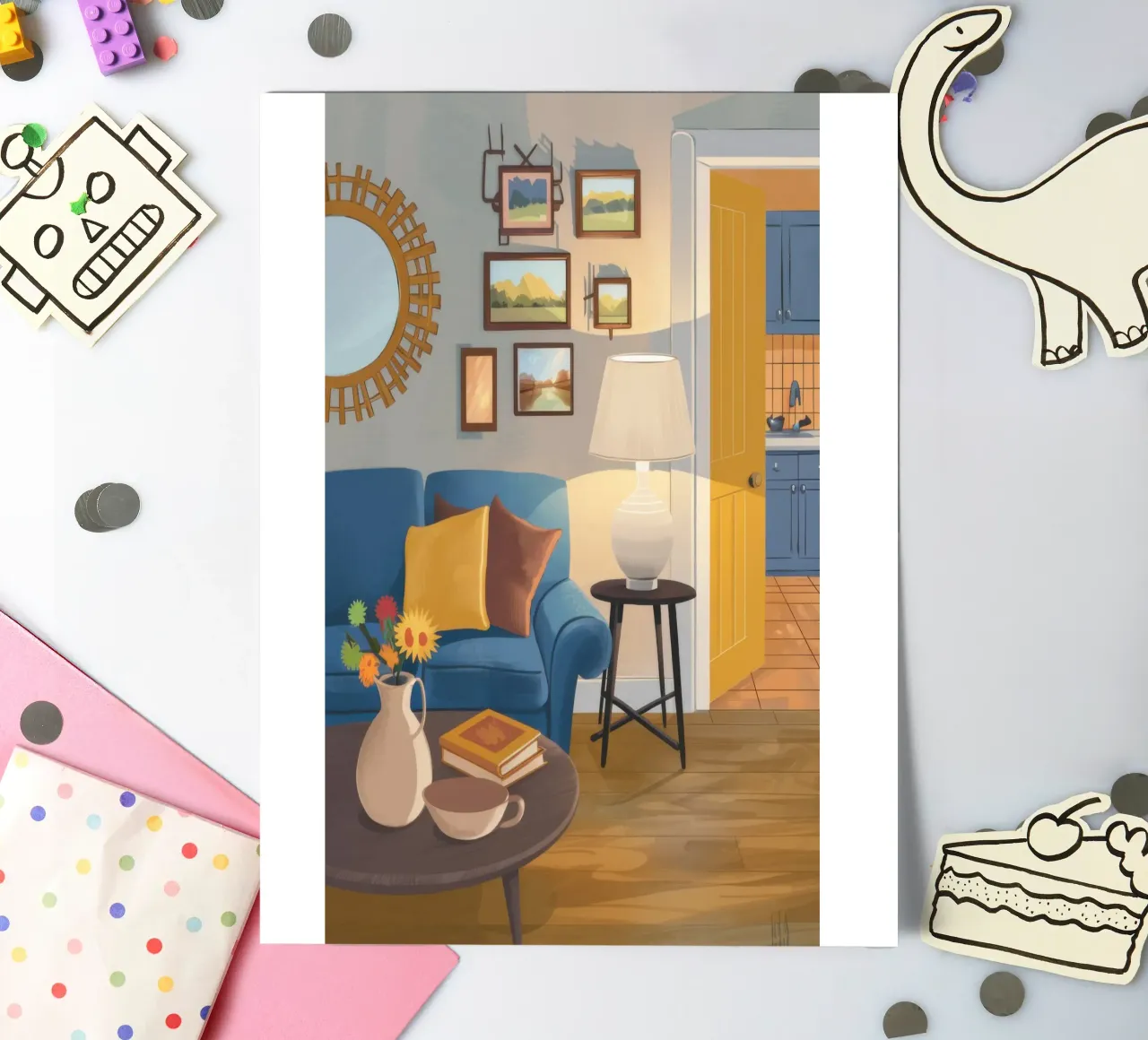 Blue Sofa Lamplight sticker sheet by Marigold Tiga