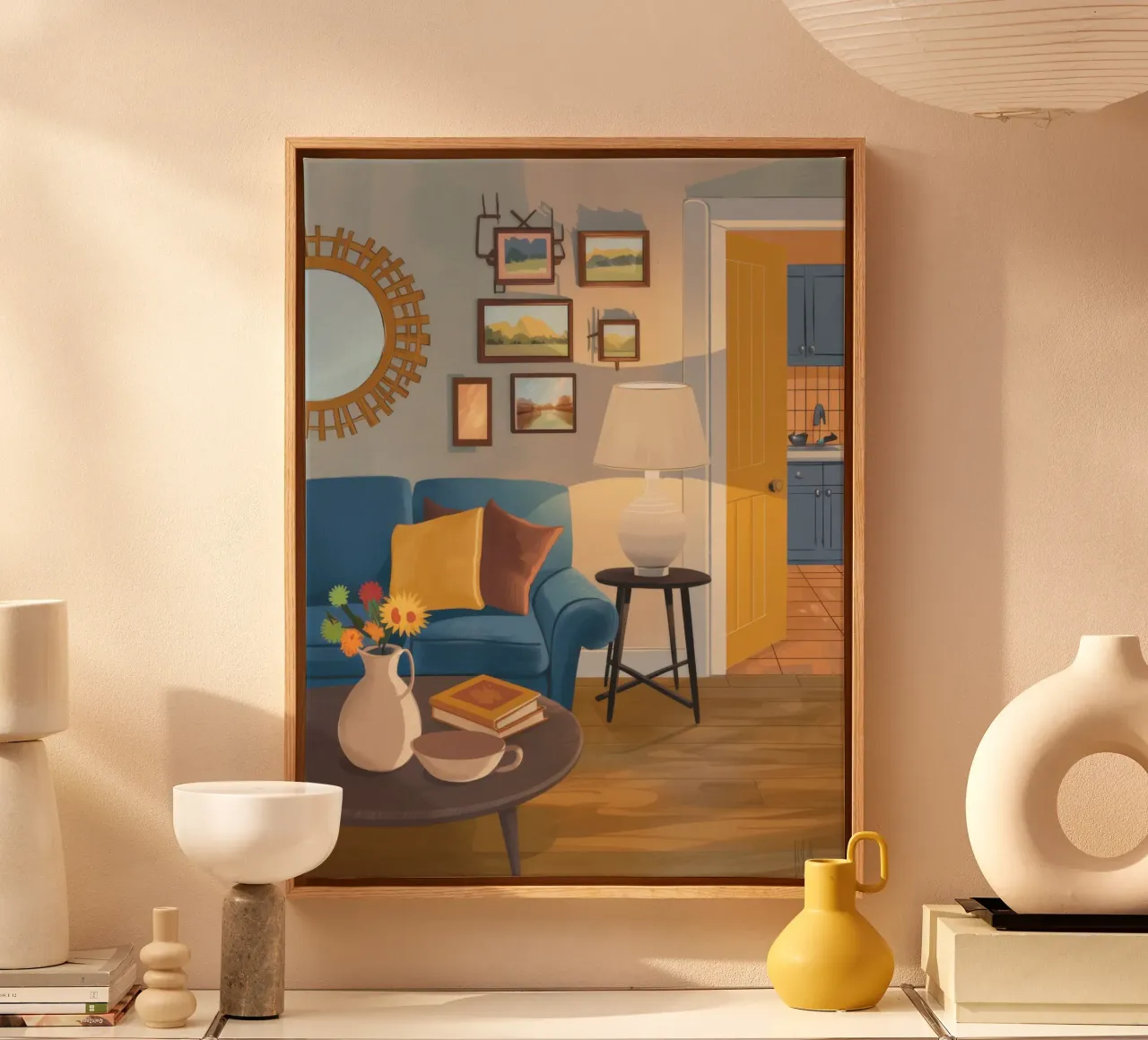 Lampada per divano blu tela con Cornice a cassetta da Marigold Tiga