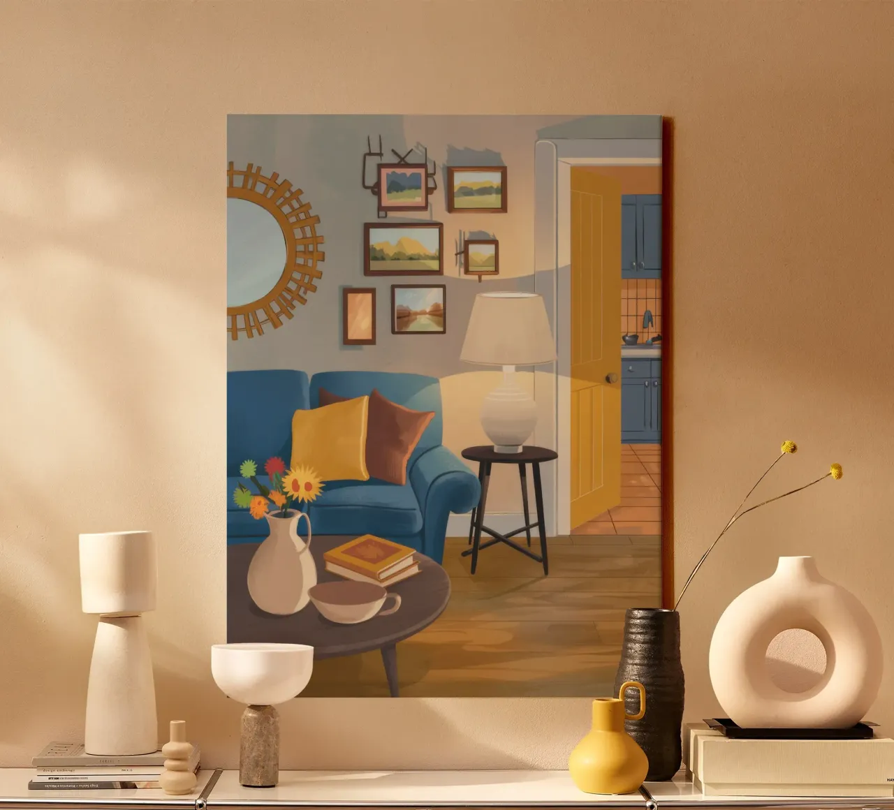 Lampada per divano blu tela con Cornice a cassetta da Marigold Tiga