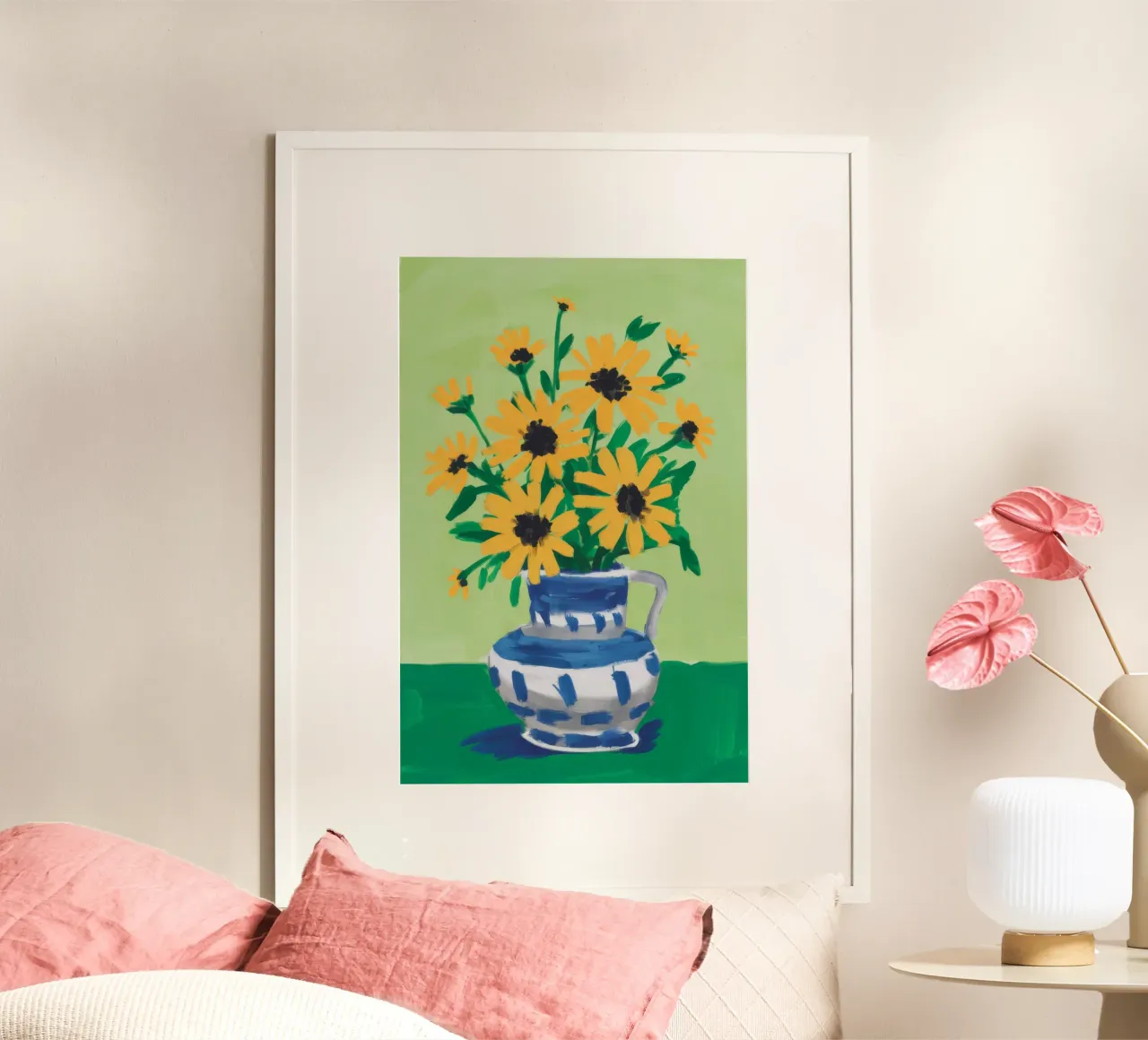 Vaso Chinoiserie Girasoli poster con telaio in alluminio da Stone Decade