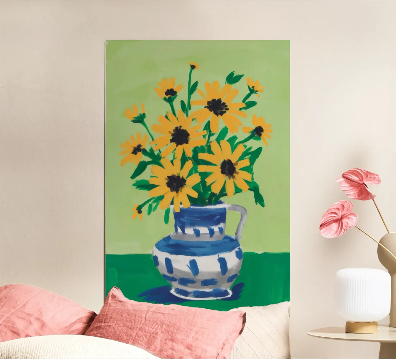 Vaso Chinoiserie Girasoli poster con telaio in alluminio da Stone Decade