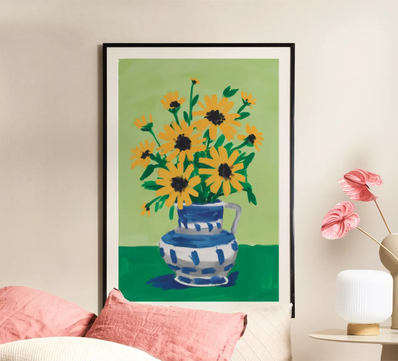Vaso Chinoiserie Girasoli poster con telaio in alluminio da Stone Decade