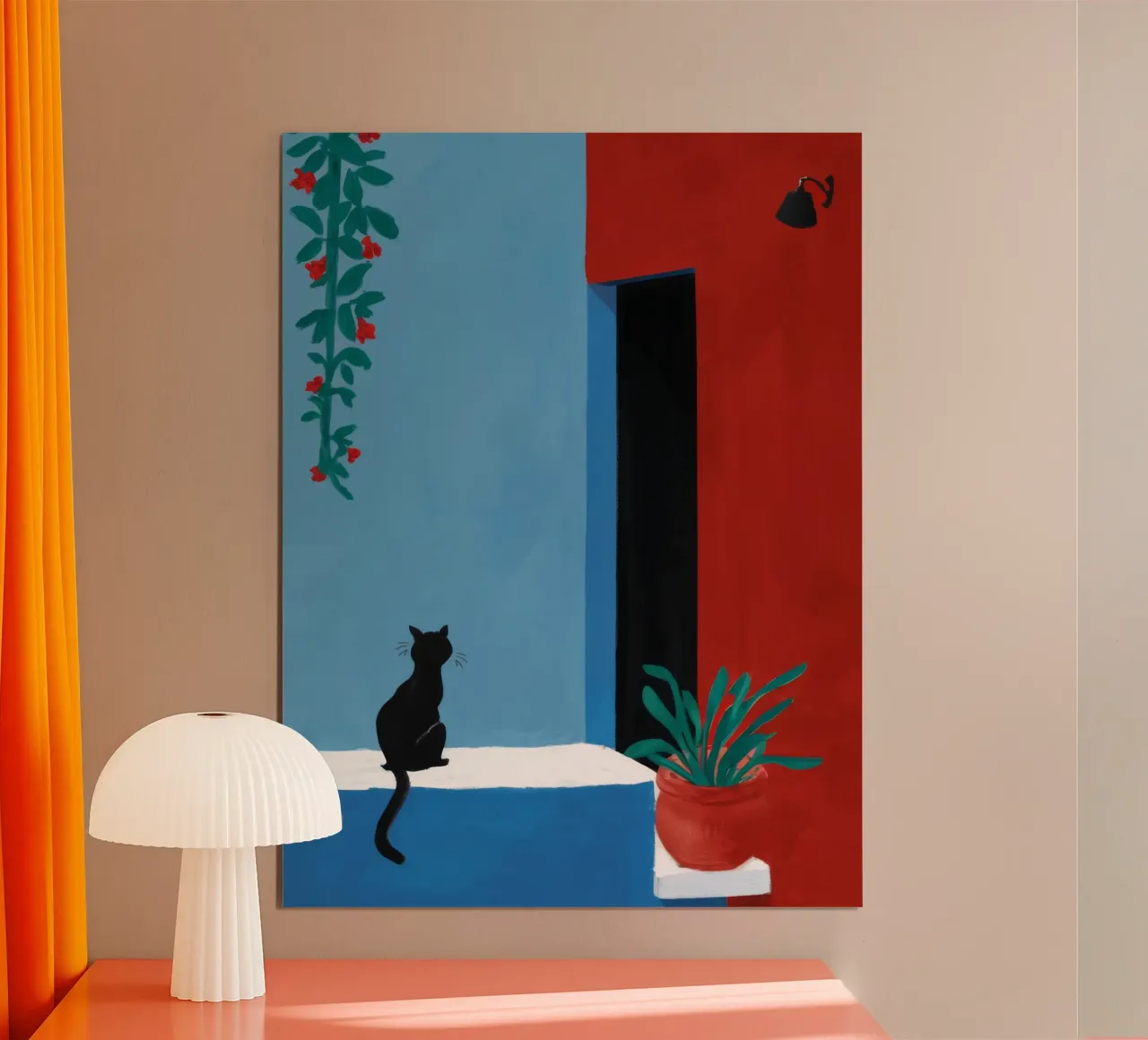 Gatto da parete rosso poster con telaio in legno da FadeAura