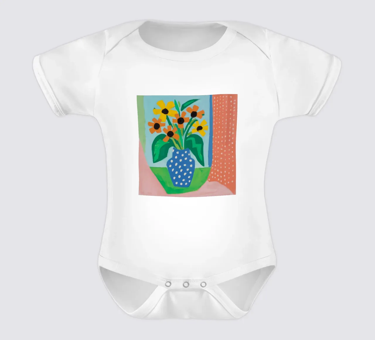 Vaso a pois Fiori arancioni body neonato maniche corte da Stone Decade