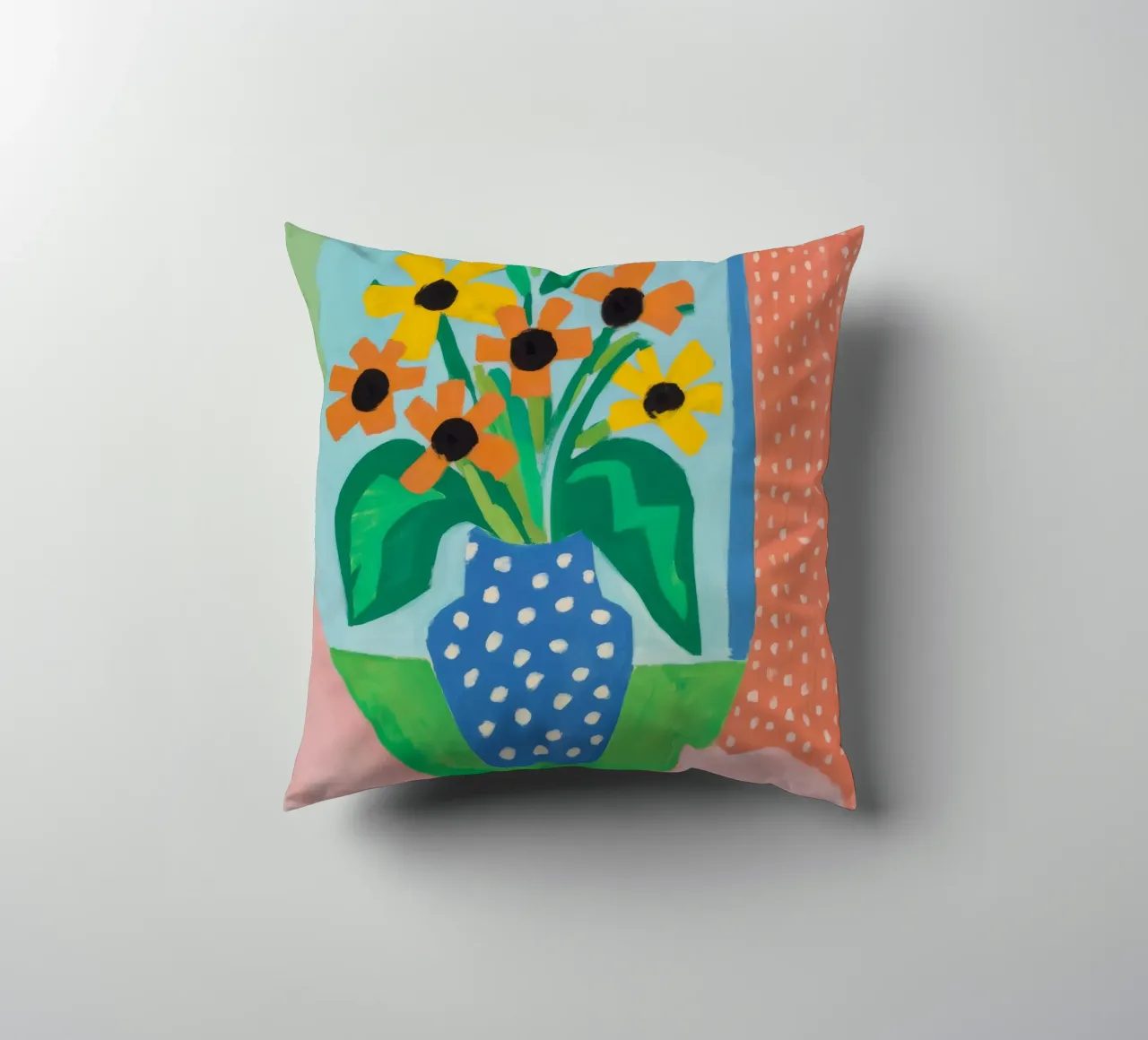 Vaso a pois Fiori arancioni cuscino da Stone Decade