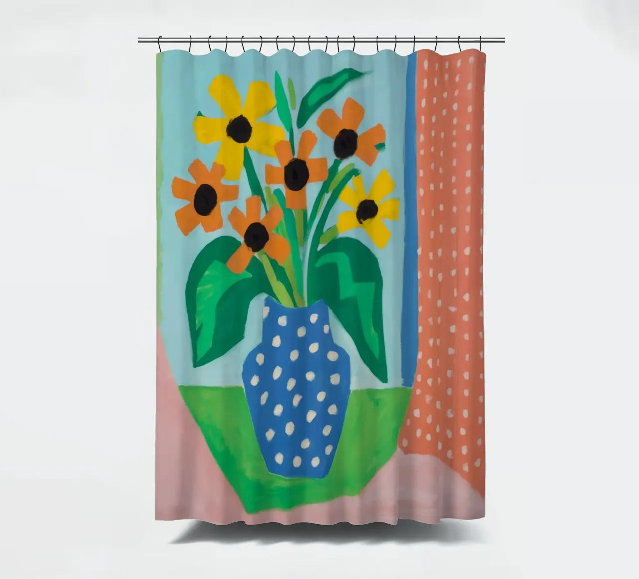 Polka Dot Vase Orange Flowers shower curtain by Stone Decade