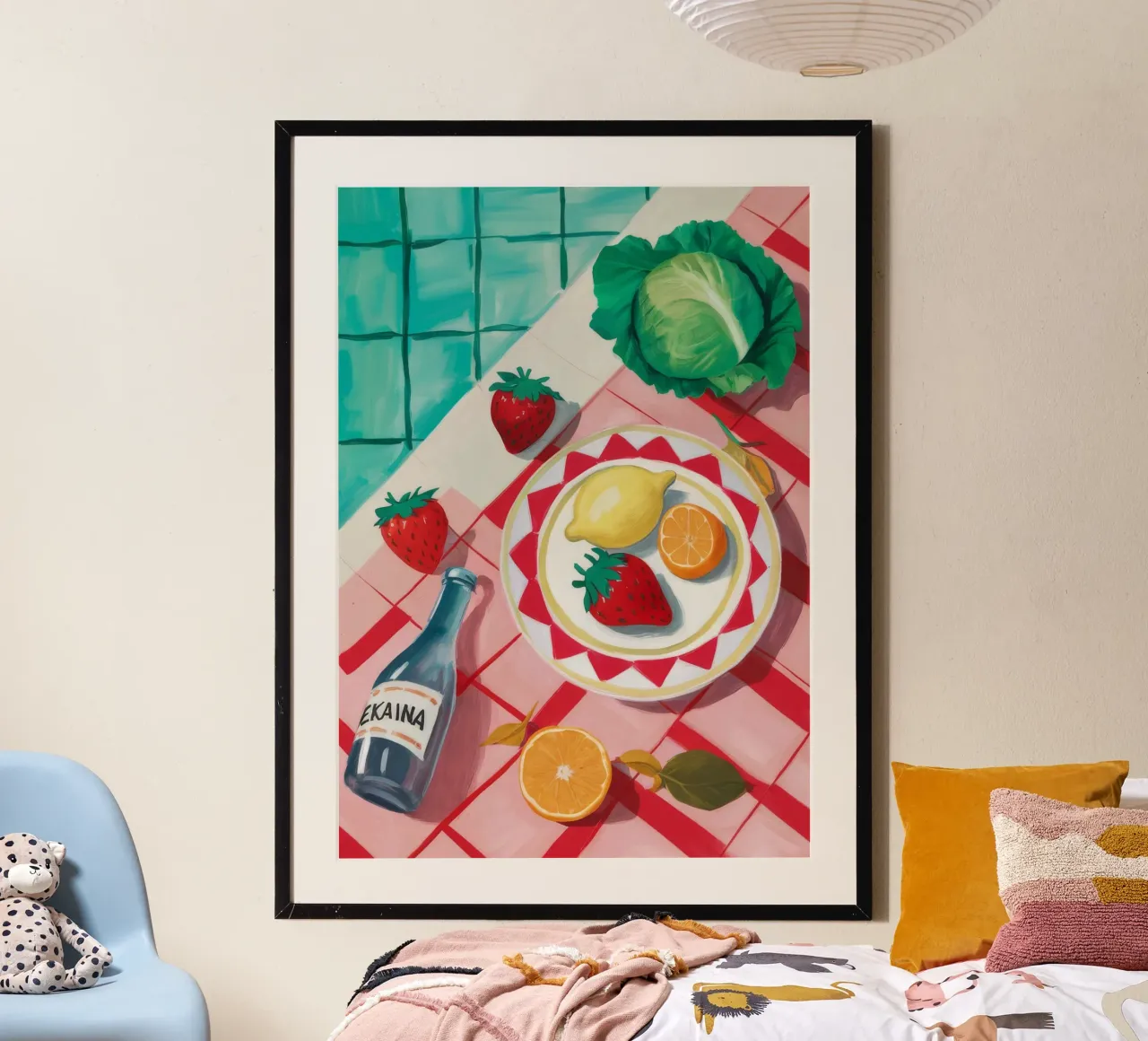 Picnic ai frutti di mare poster con telaio in legno da Muse Artworks