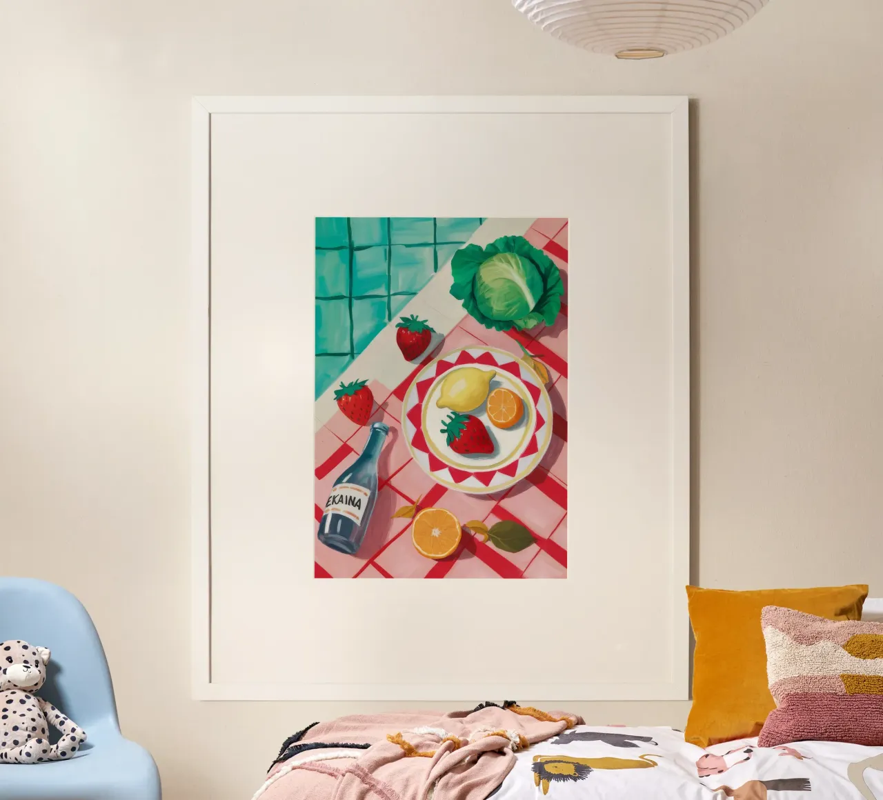 Picnic ai frutti di mare poster con telaio in legno da Muse Artworks