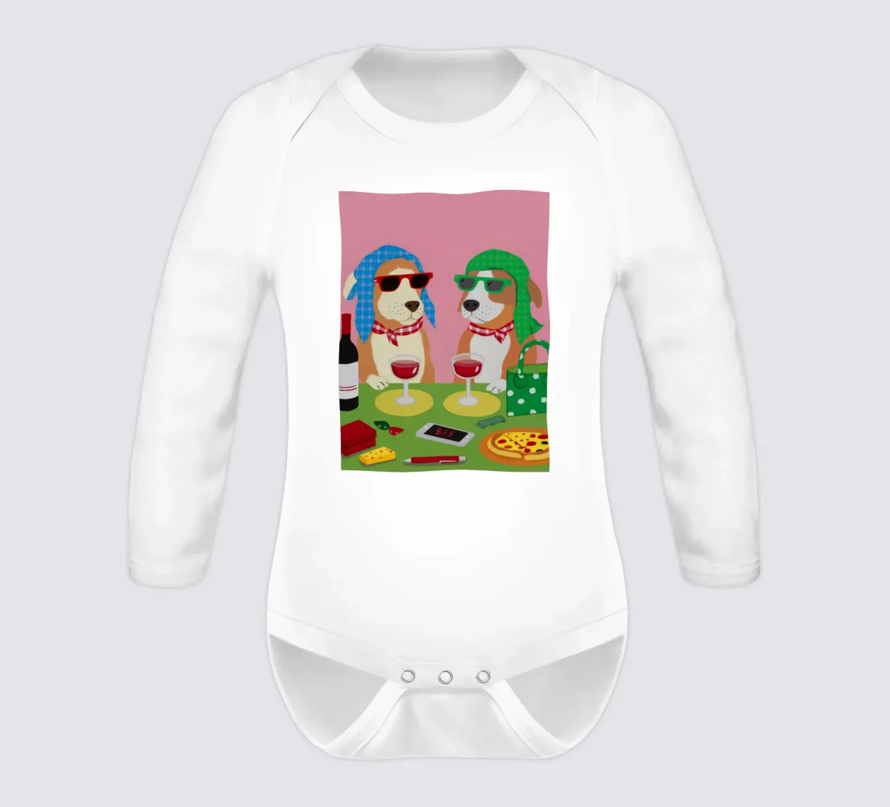 Canine Pizza Party long-sleeve baby romper by FadeAura