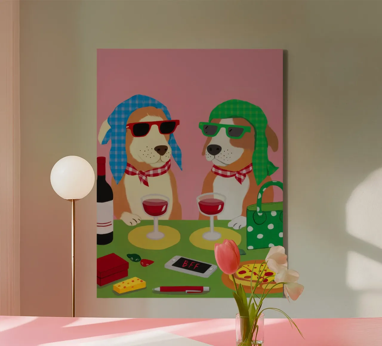 Canine Pizza Party tela con Cornice a cassetta da FadeAura