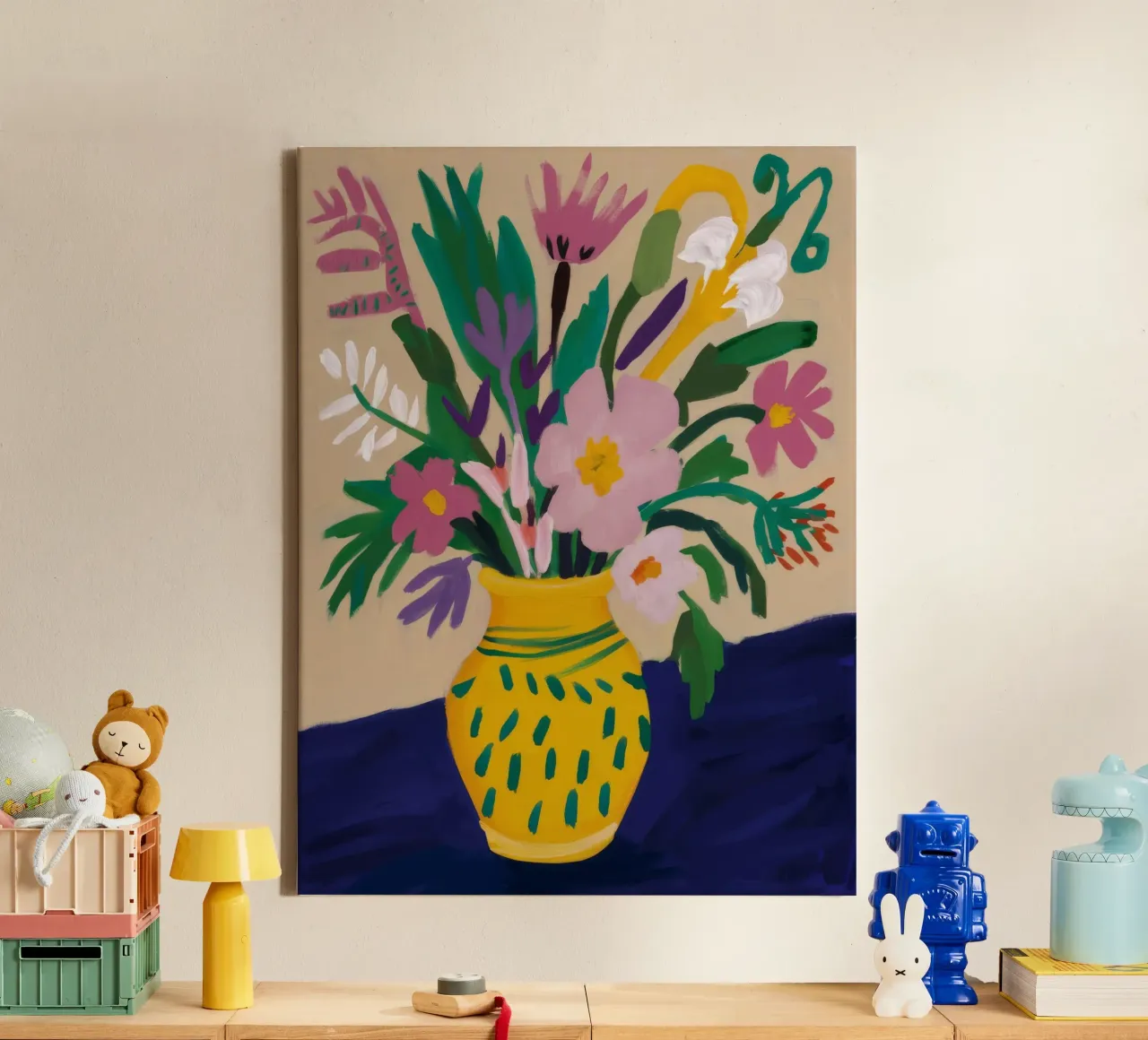Fiori di campo in vaso giallo tela con Cornice a cassetta da Stone Decade