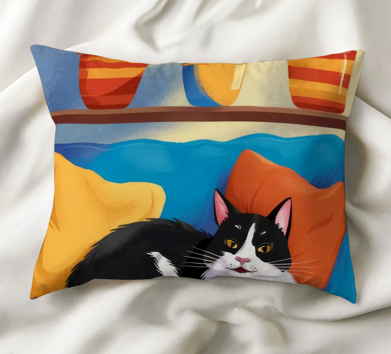 Tuxedo Cat Reading decorative cushion by FadeAura