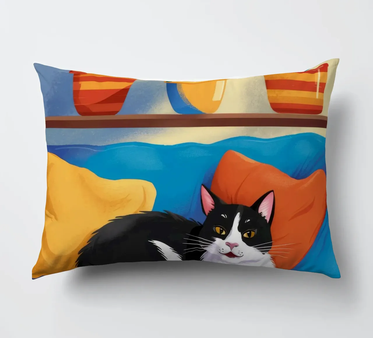 Tuxedo Cat Reading decorative cushion by FadeAura