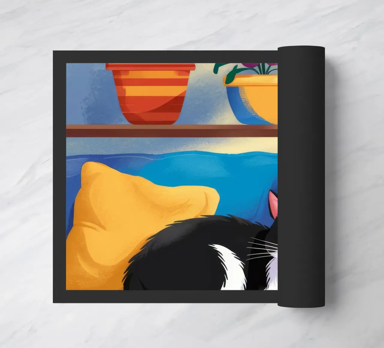 Tuxedo Cat Reading doormat by FadeAura
