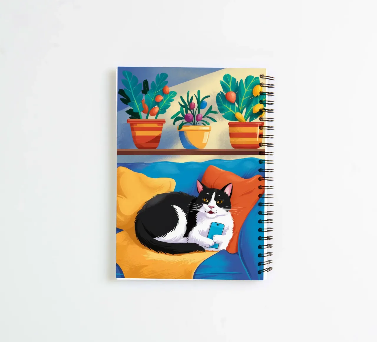 Tuxedo Cat Reading spiral notebook by FadeAura
