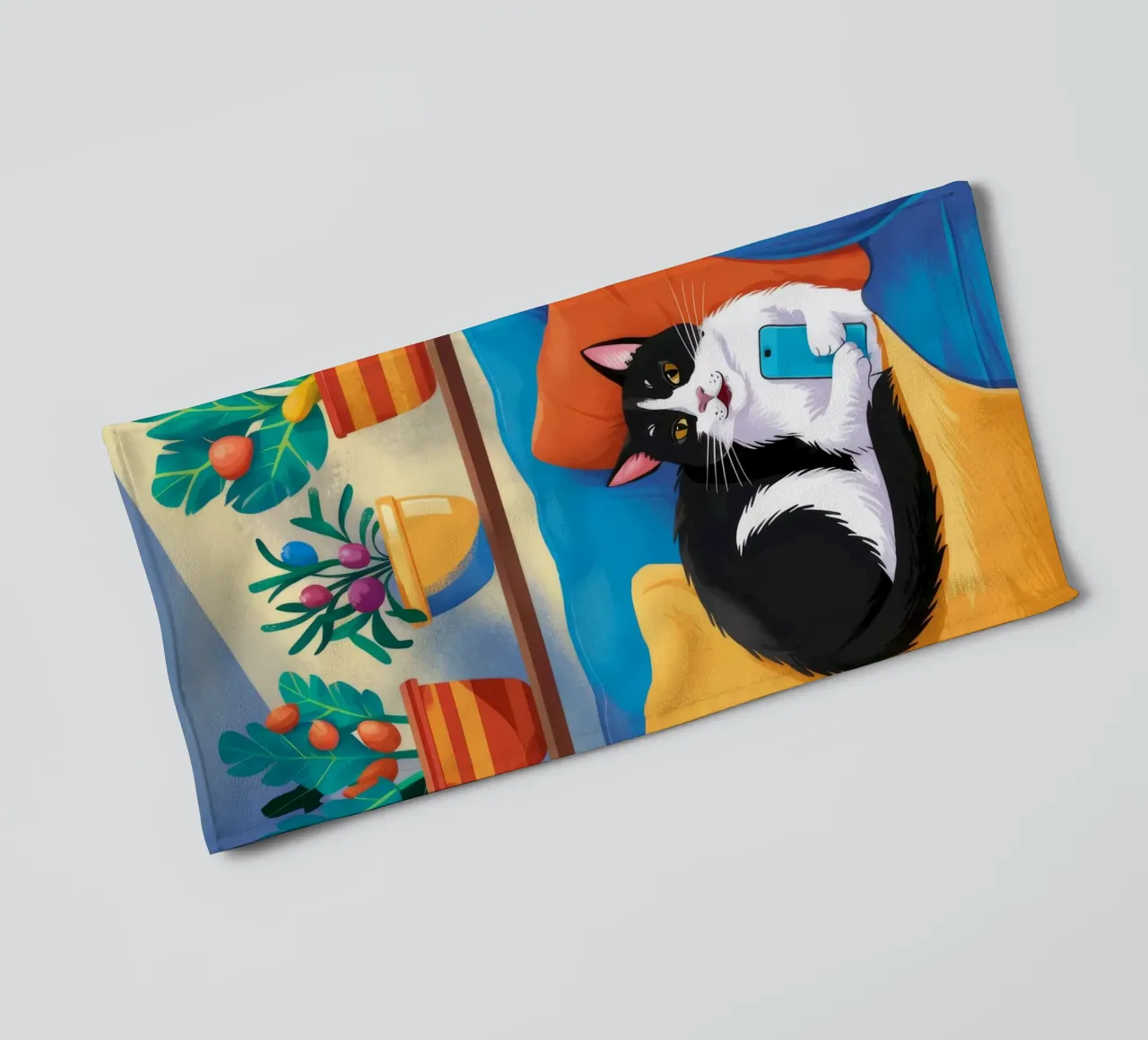 Tuxedo Cat Reading towel by FadeAura