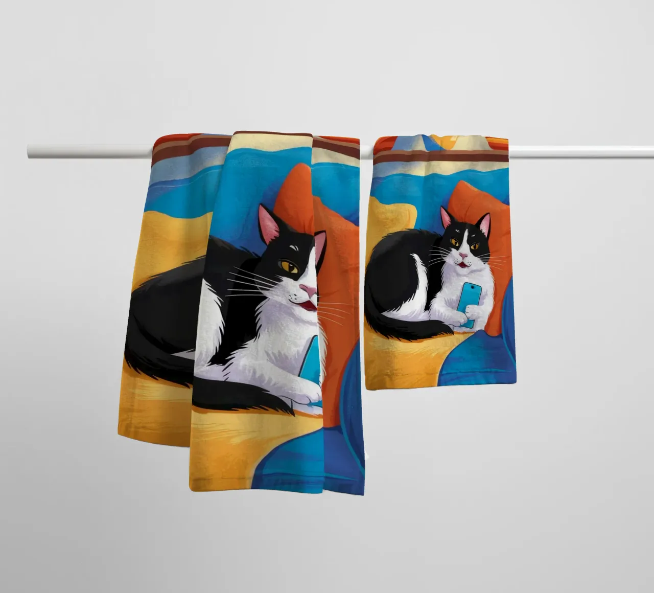 Tuxedo Cat Reading towel by FadeAura