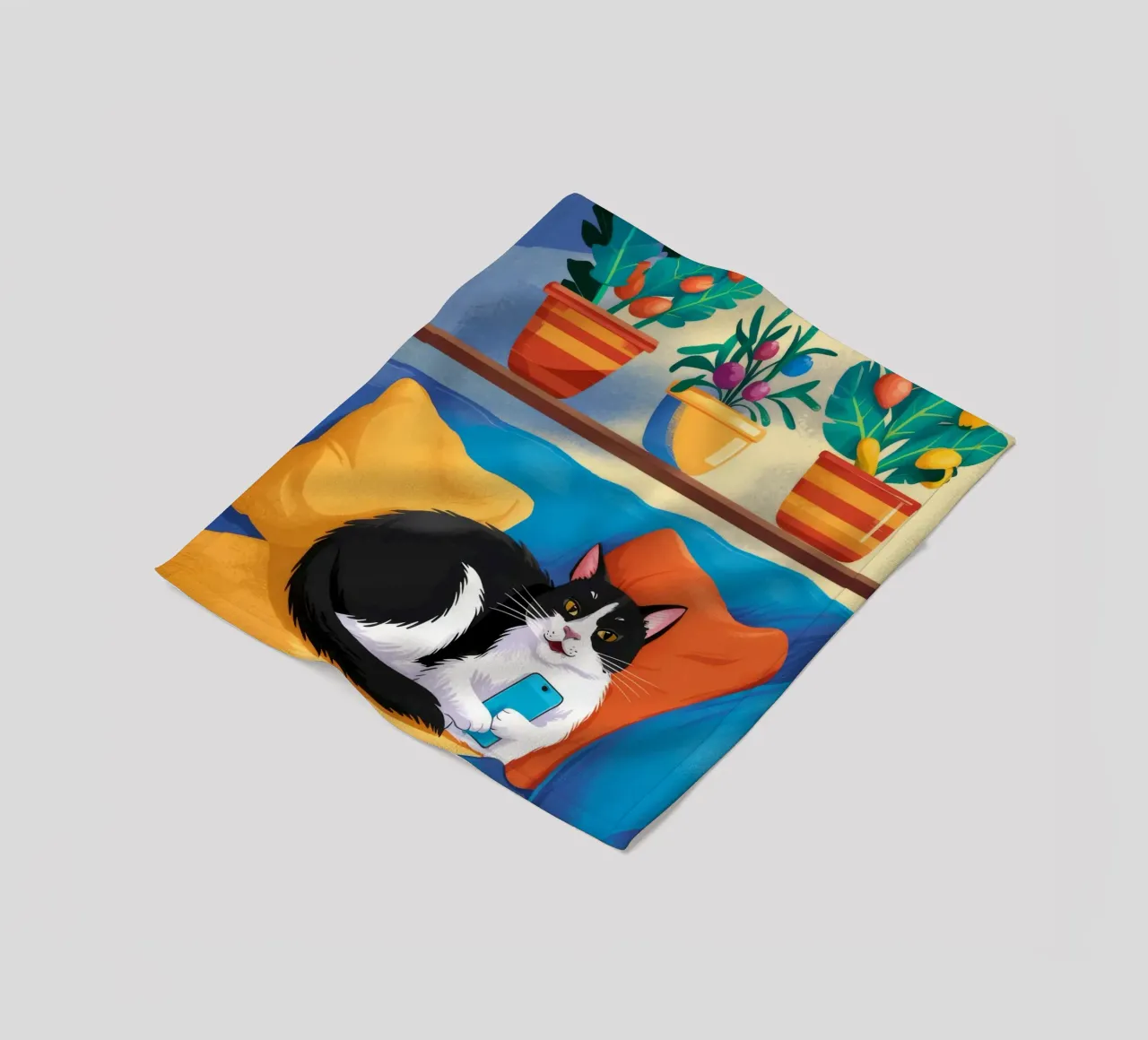 Tuxedo Cat Reading fleece blanket by FadeAura