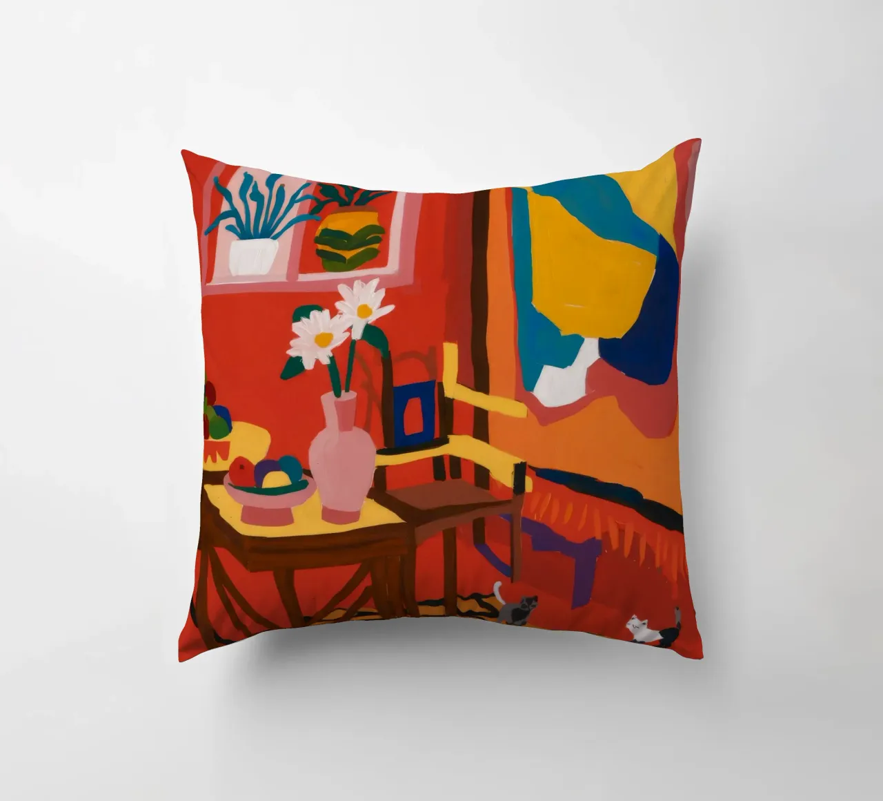 Abstract Interieur Rood kussen van Stone Decade
