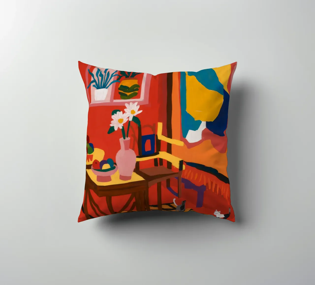 Abstract Interieur Rood kussen van Stone Decade