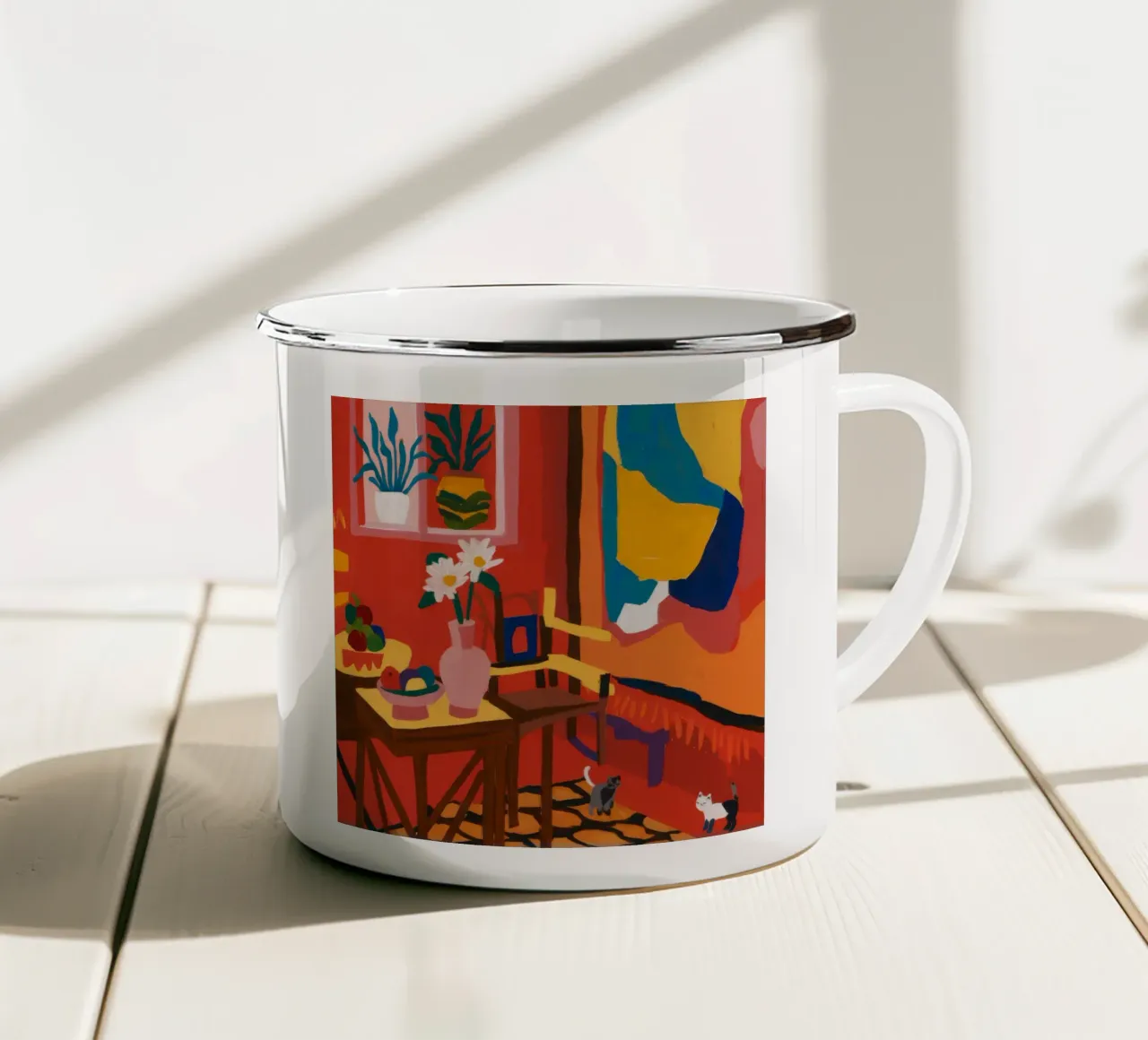 Rosso astratto per interni tazza in smalto da Stone Decade