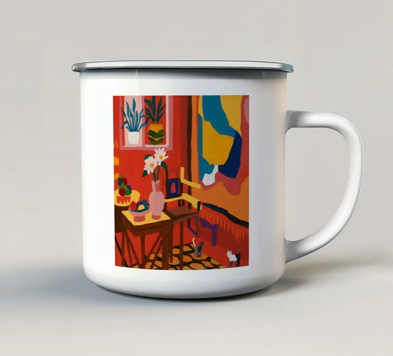 Rosso astratto per interni tazza in smalto da Stone Decade