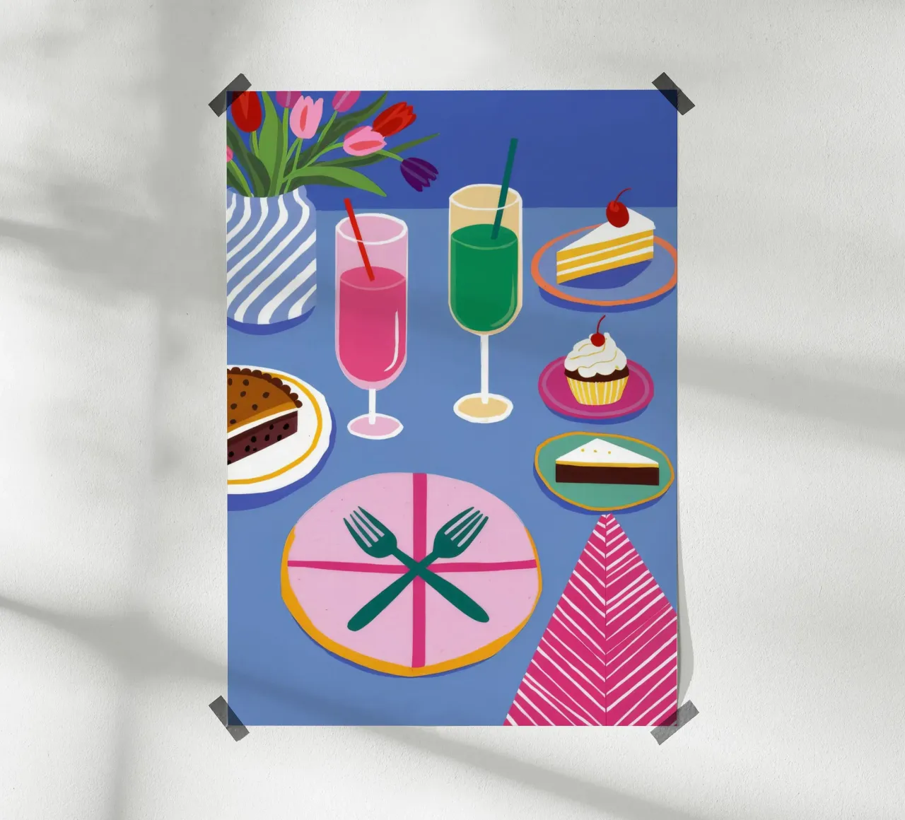 Cocktail Party estivo poster con telaio in alluminio da Muse Artworks