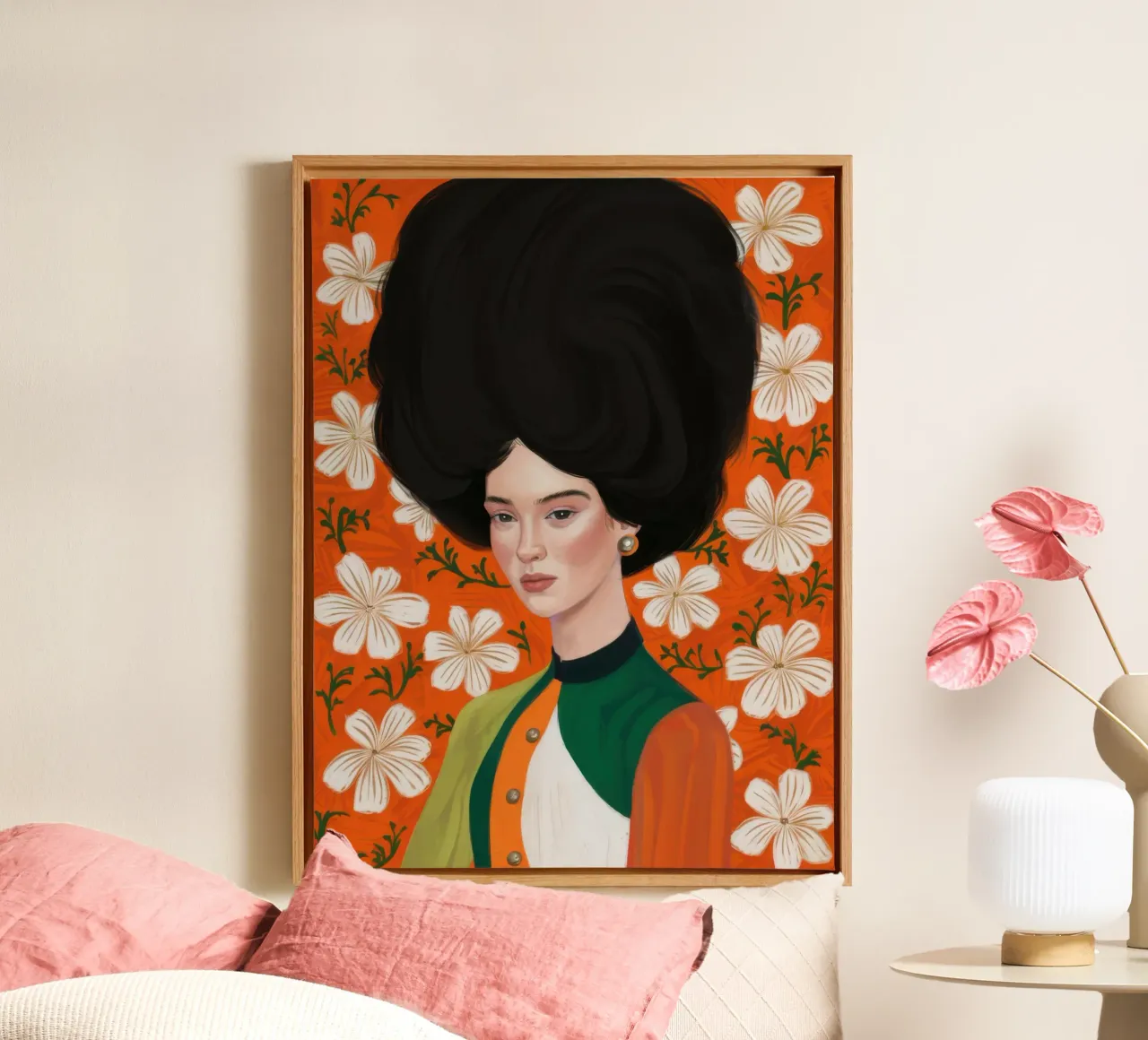 Floral Afro Queen canvas with Floater frame by Marigold Tiga