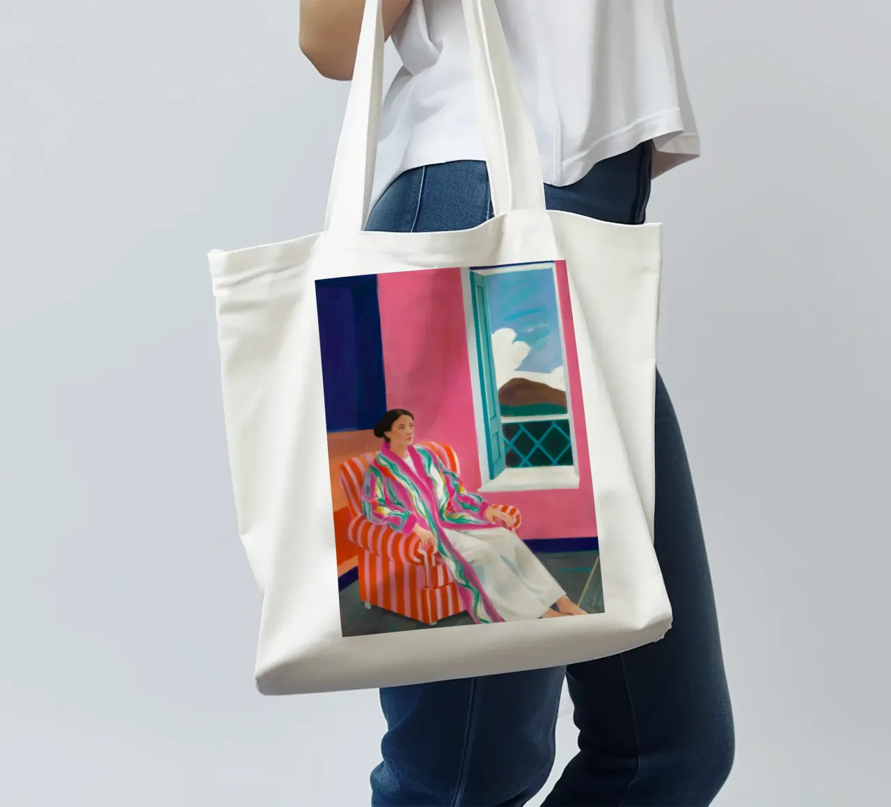 Abito a righe Repose borsa in juta da Stone Decade