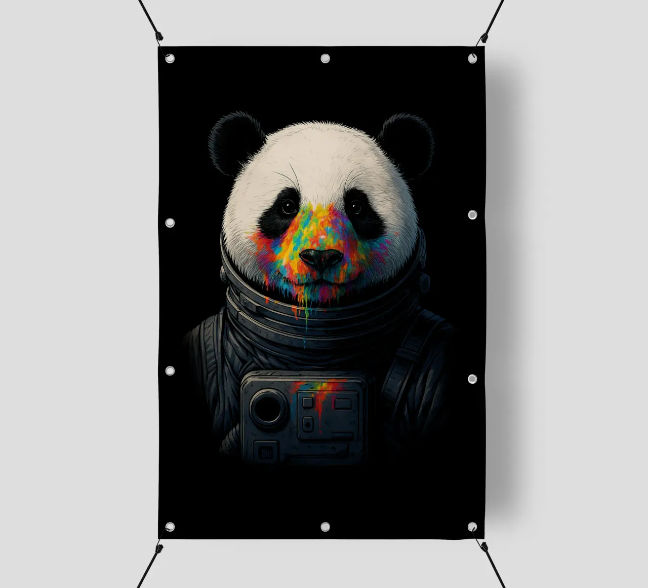 Astronaut Panda mit Neon-Farbspritzern - bunte kosmische Kunst PVC Plane von BadrBrand