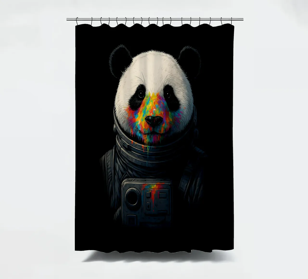 Astronaut Panda mit Neon-Farbspritzern - bunte kosmische Kunst Duschvorhang von BadrBrand