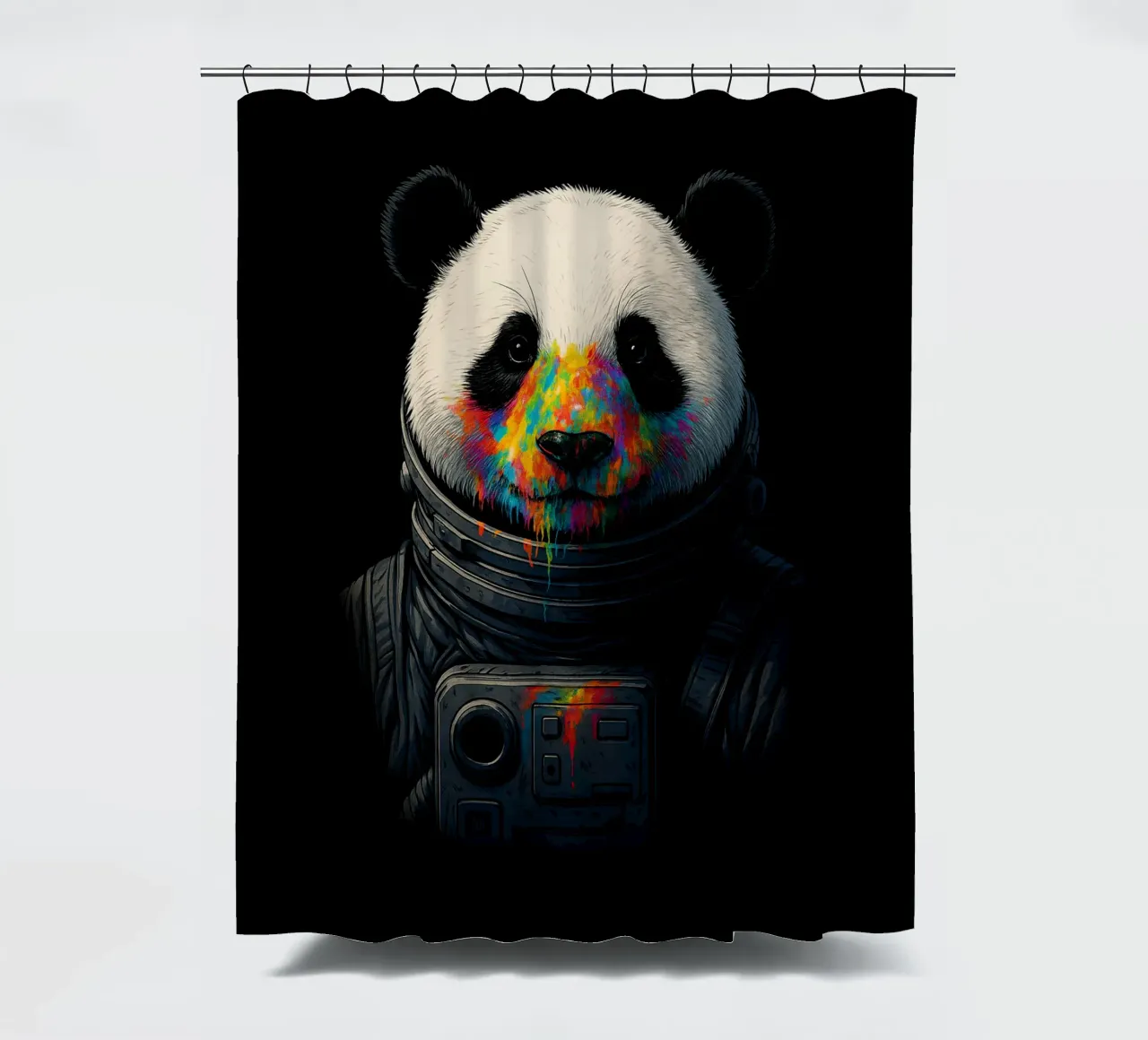 Astronaut Panda mit Neon-Farbspritzern - bunte kosmische Kunst Duschvorhang von BadrBrand