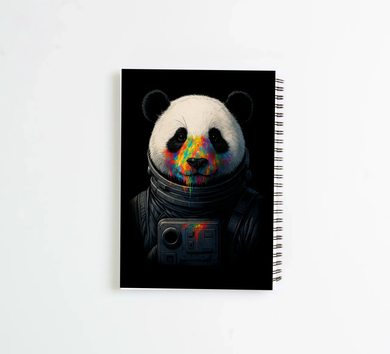 Astronaut Panda with Neon Paint Splash – Colorful Cosmic Art spiral notebook by BadrBrand