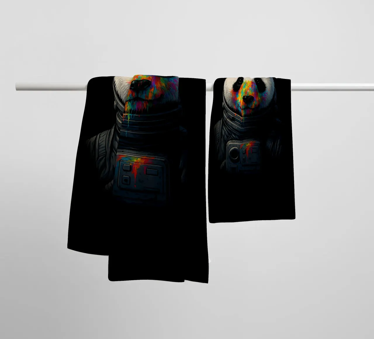 Astronaut Panda with Neon Paint Splash – Colorful Cosmic Art towel by BadrBrand