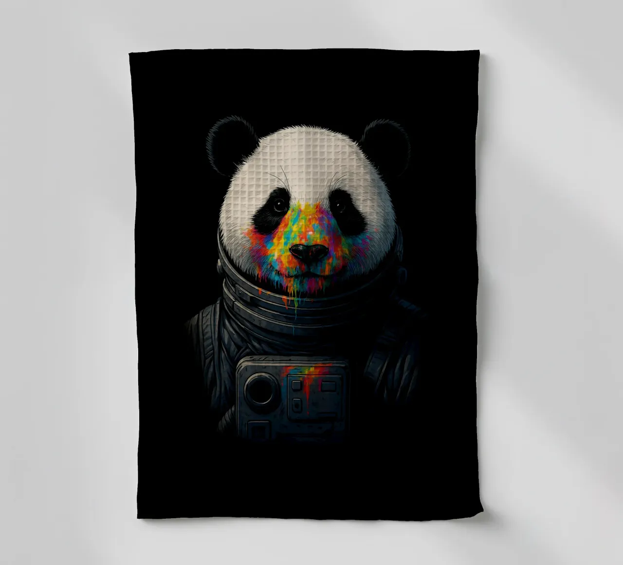 Astronaut Panda mit Neon-Farbspritzern - bunte kosmische Kunst Geschirrtuch von BadrBrand