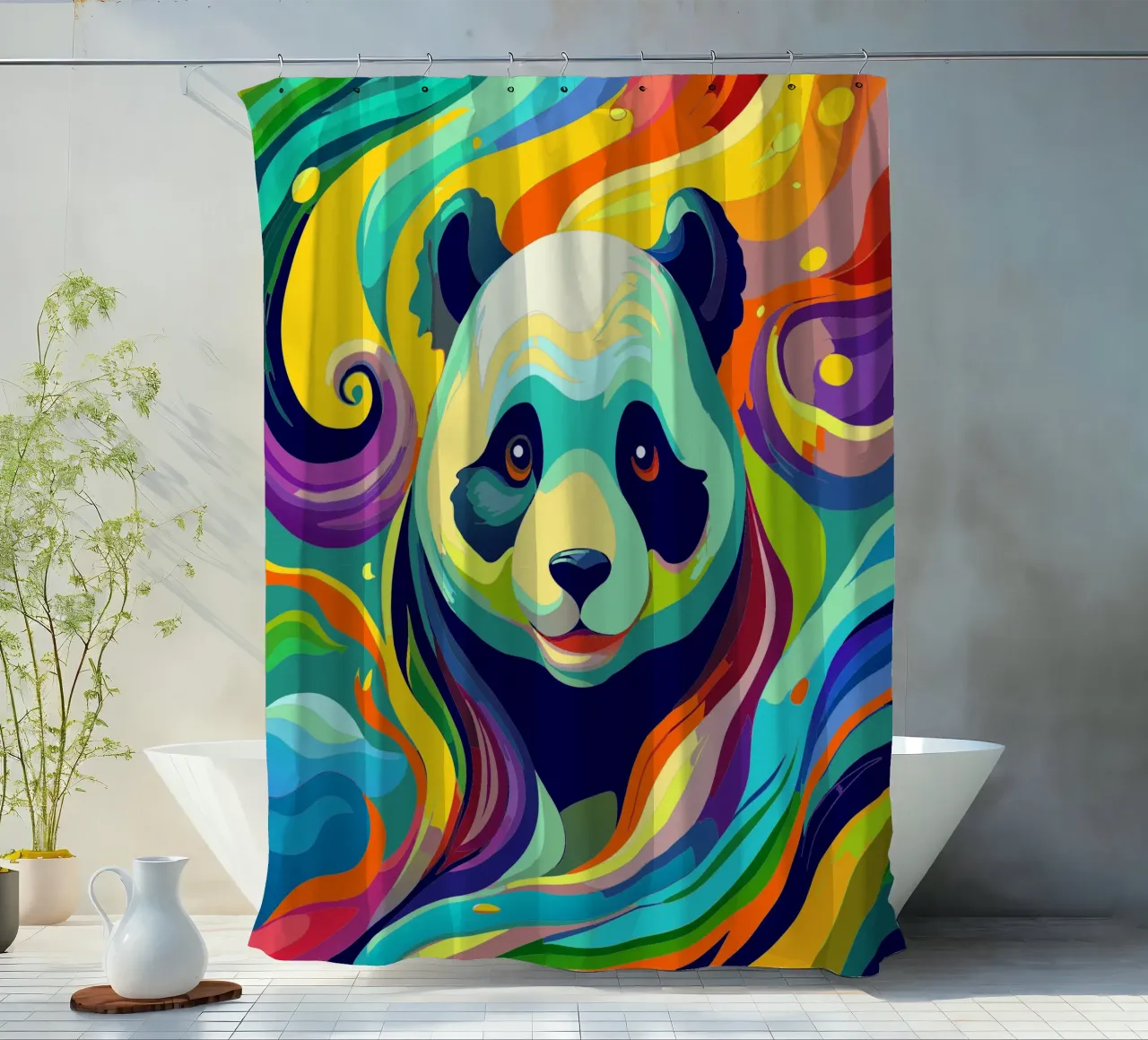 panda vector fullcolor shower curtain by onelife