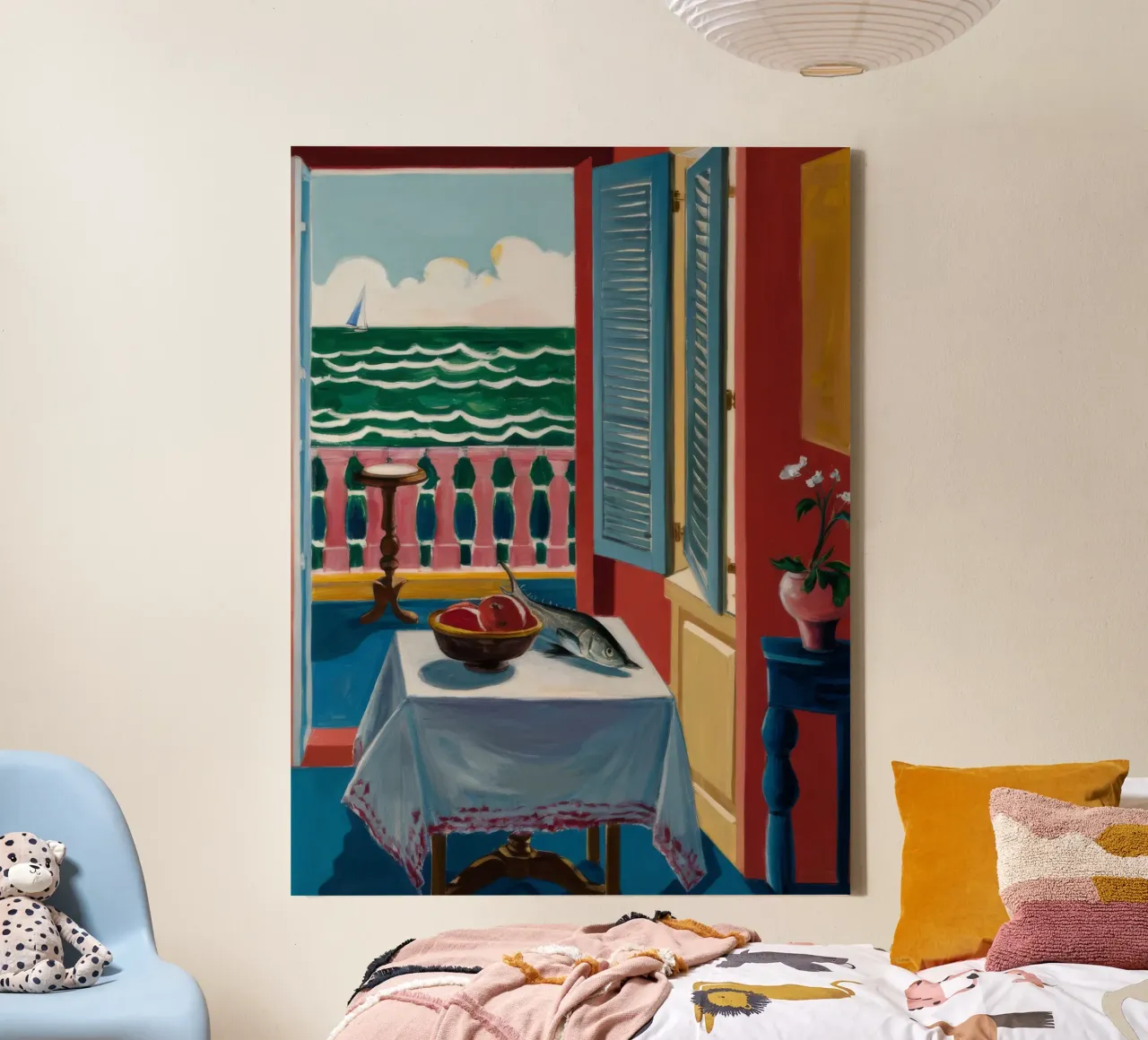 Balcon Table Vue sur la mer toile avec Caisse américaine de Stone Decade