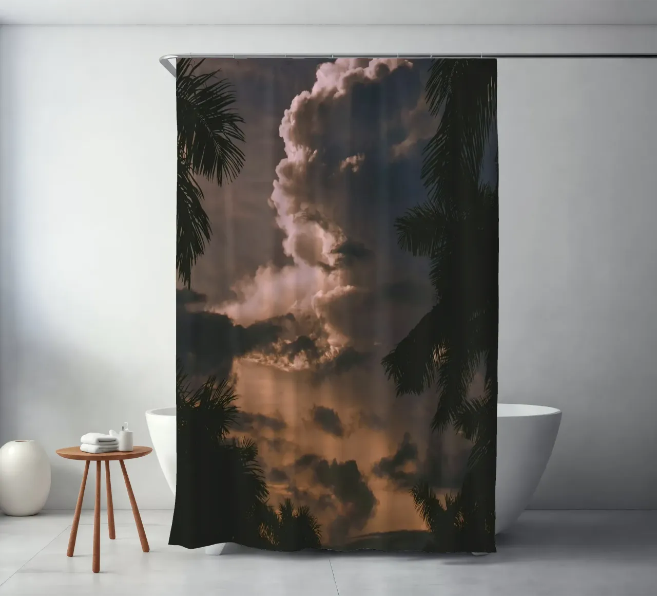 clouds in sunset with palm trees shower curtain by home of clouds