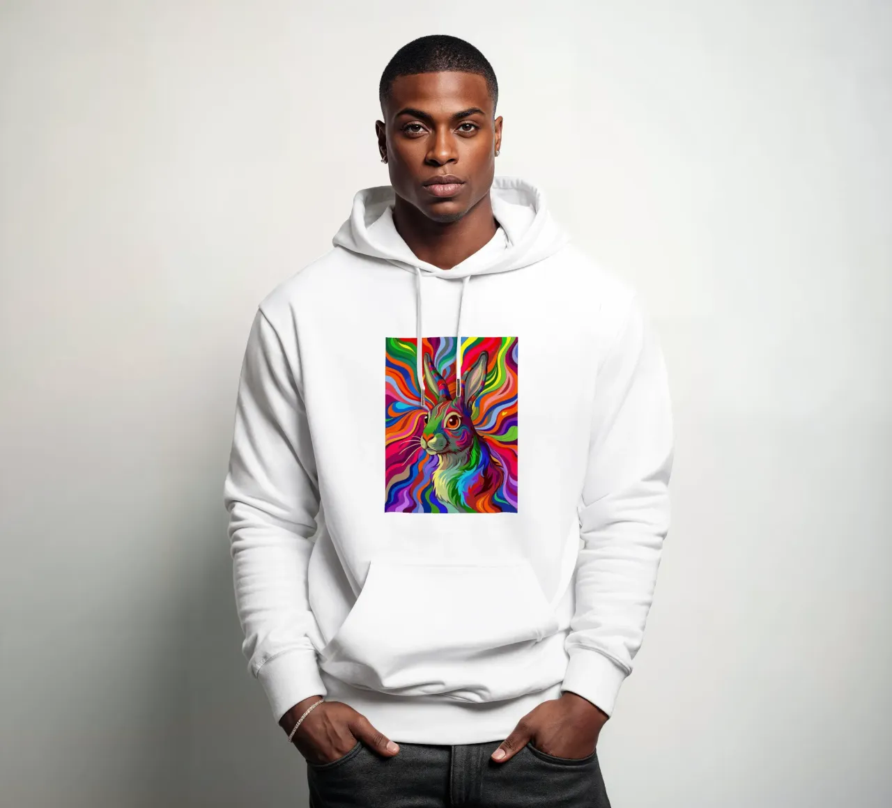 conejo vector a todo color sudadera con capucha de onelife