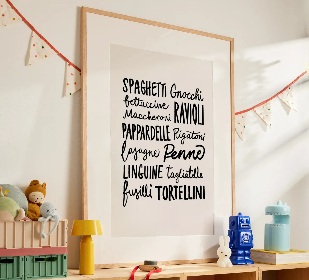 Pasta Party poster con telaio in legno da Pure