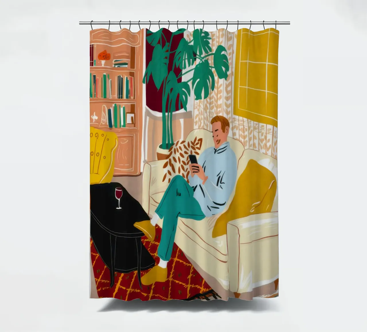 Creative Fireside Reading shower curtain by Marigold Tiga