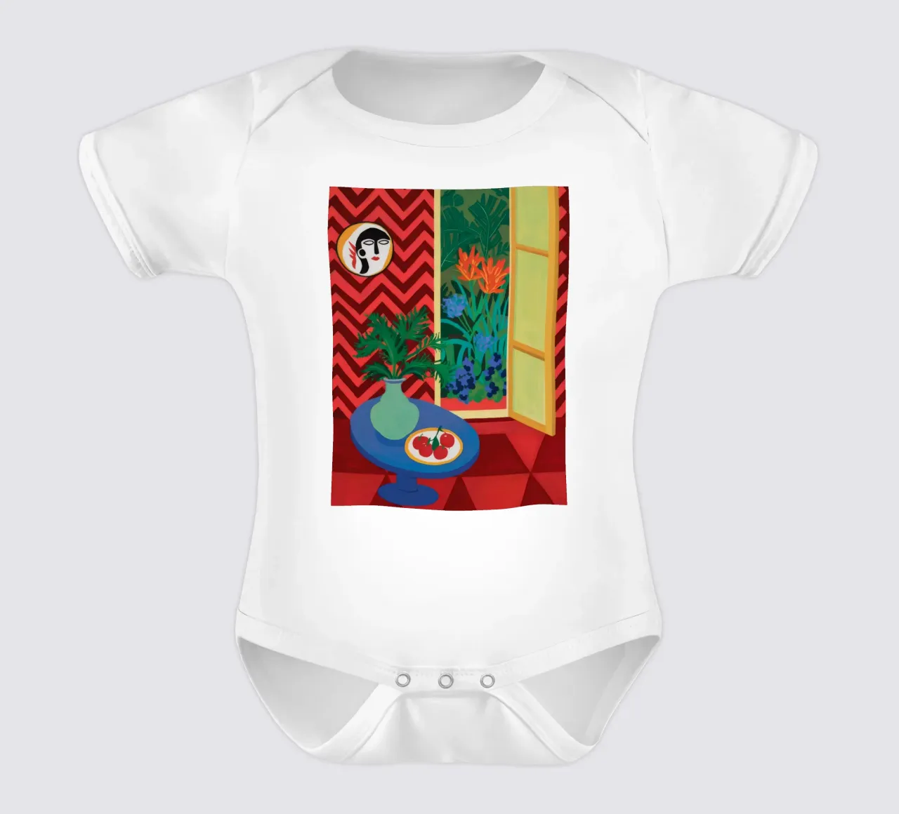 Red Heart Window short-sleeve baby romper by Stone Decade