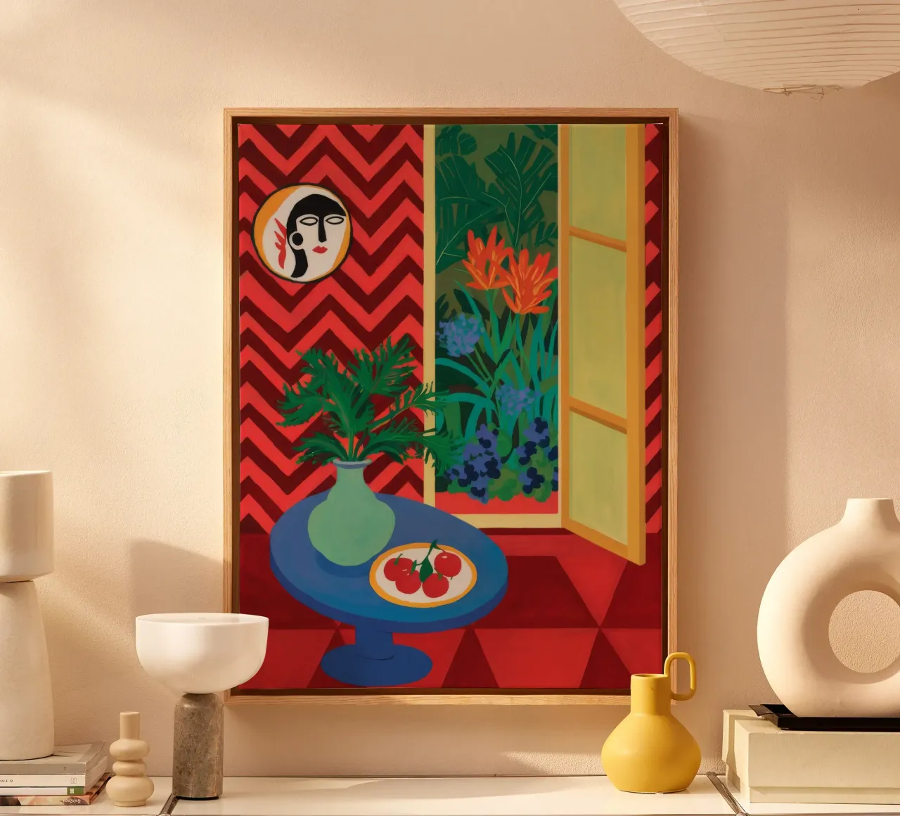 Red Heart Window canvas with Floater frame by Stone Decade