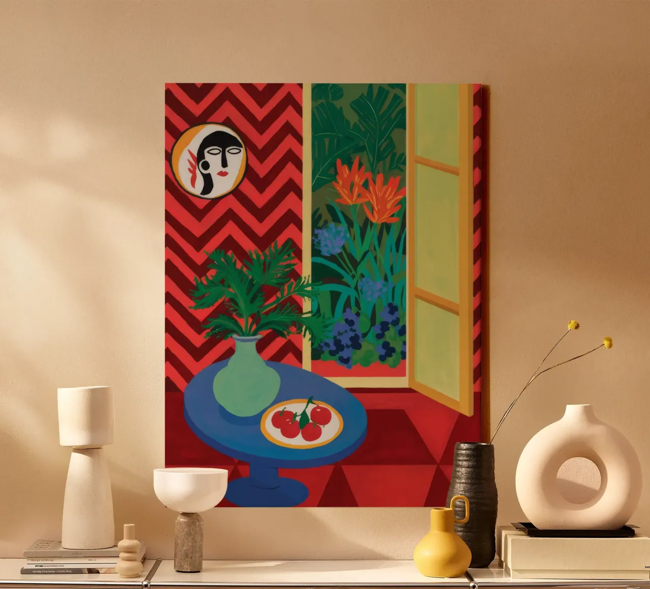 Red Heart Window canvas with Floater frame by Stone Decade