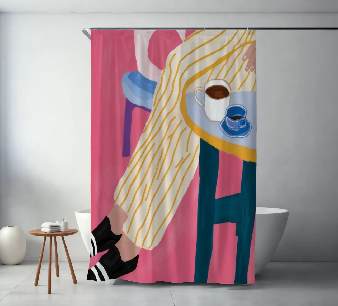 Pausa caffè con gambe a strisce tenda da doccia da Marigold Tiga